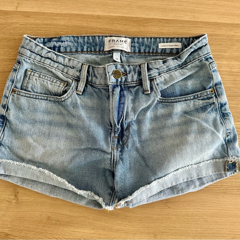 Frame Denim Blue Jean Shorts Distressed Cuffed Casual